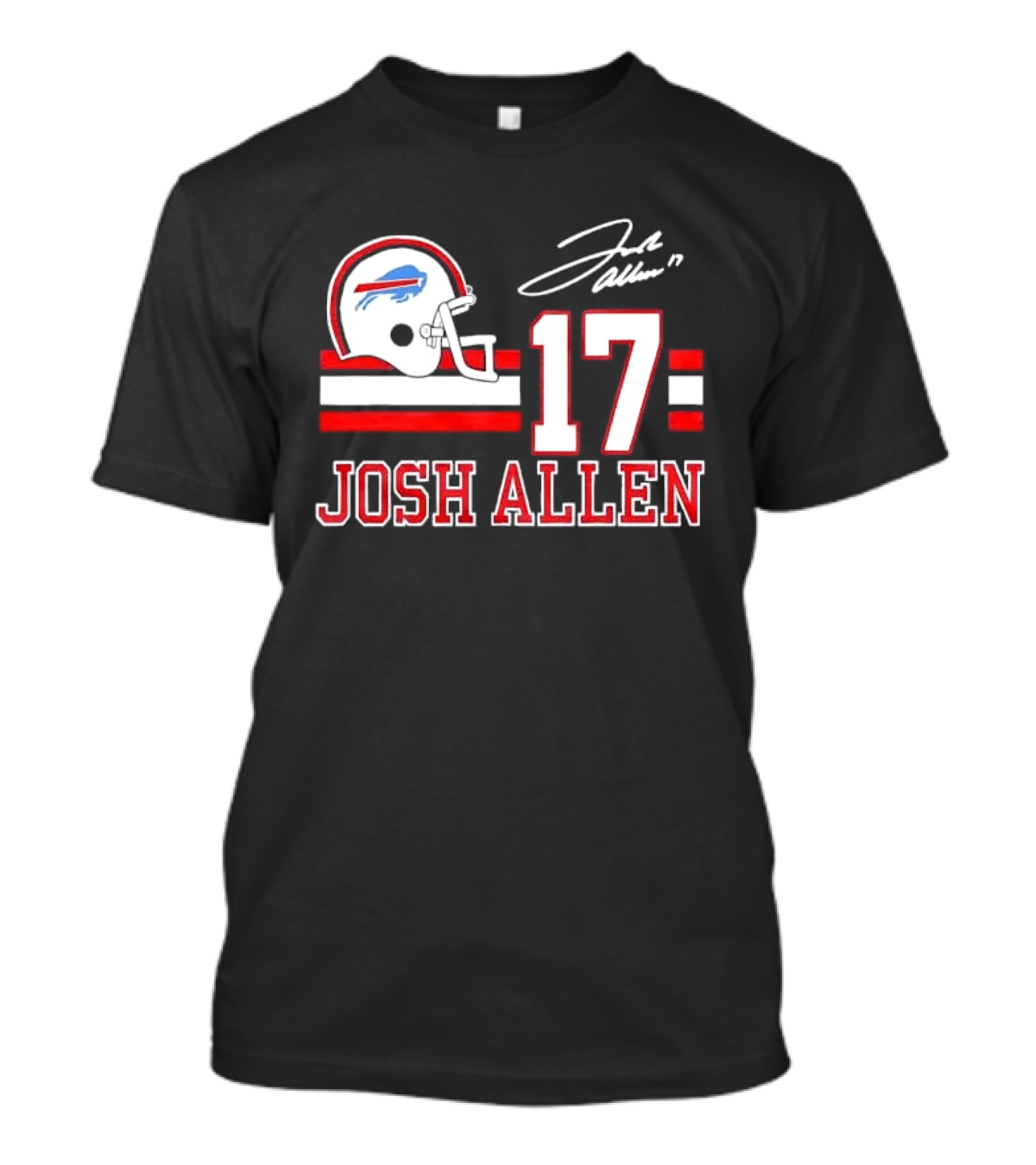 Josh Allen 17 Buffalo Bills Helmet Red Stripes Distressed T-Shirt