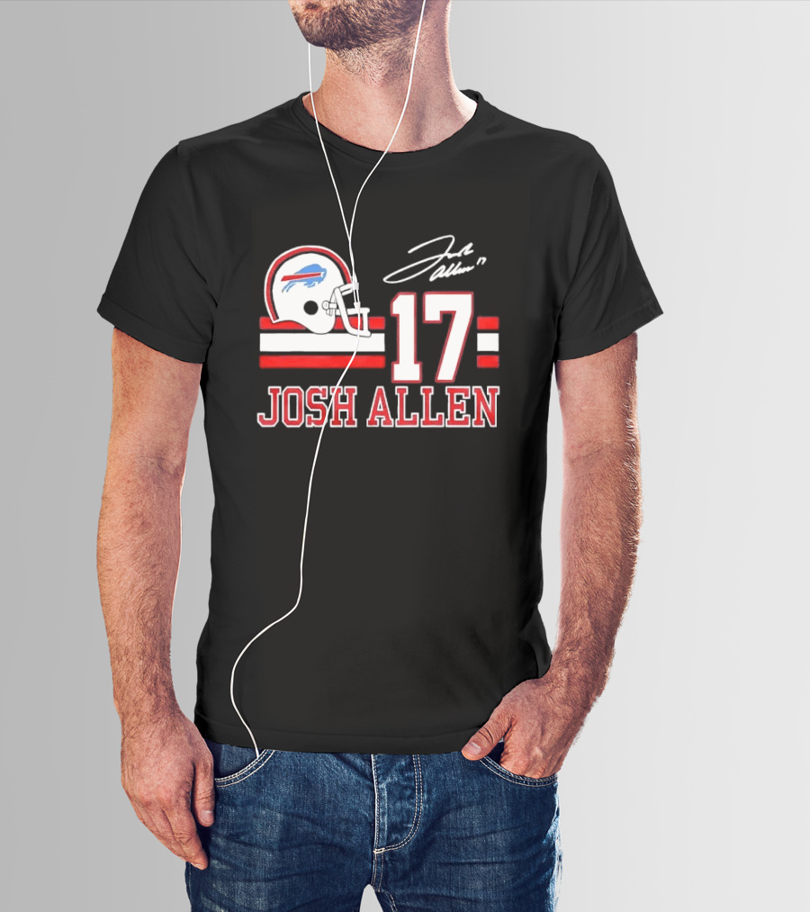 Josh Allen 17 Buffalo Bills Helmet Red Stripes Distressed T-Shirt