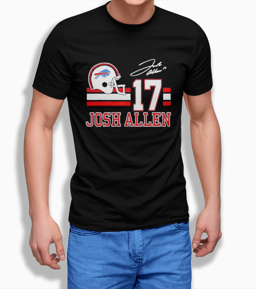 Josh Allen 17 Buffalo Bills Helmet Red Stripes Distressed T-Shirt