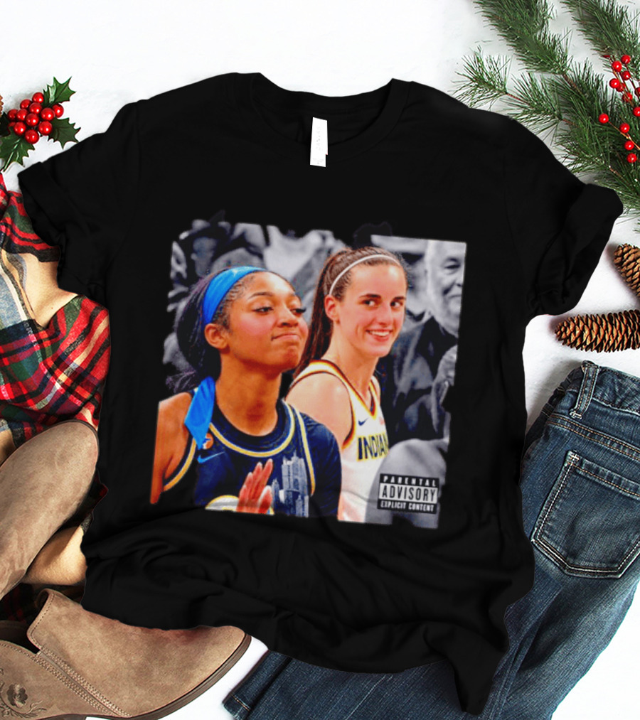 Caitlin Clark Angel Reese Parental Advisory Explicit Content T-Shirt