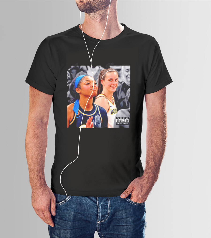 Caitlin Clark Angel Reese Parental Advisory Explicit Content T-Shirt