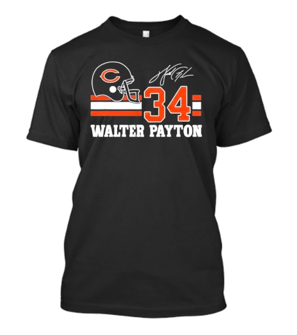 Chicago Bears Walter Payton 34 Distressed Helmet Stripes Signature T-Shirt