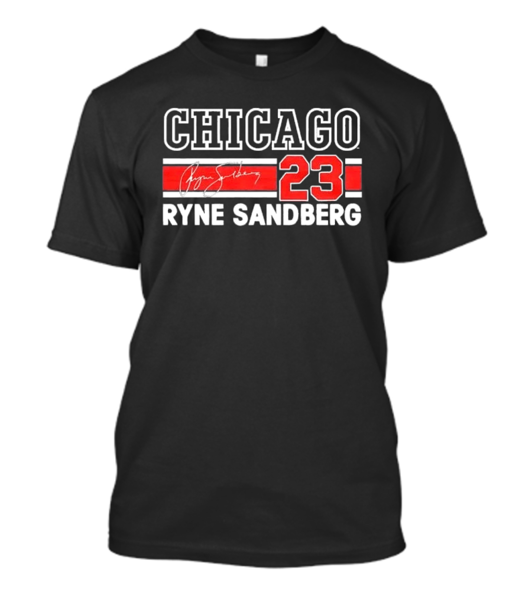 Chicago Cubs Ryne Sandberg 23 Red White Horizontal Stripes Distressed T-Shirt