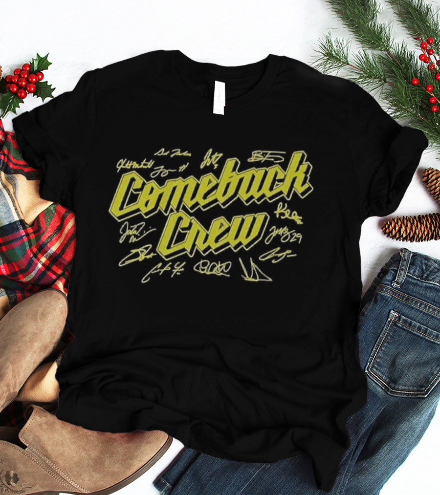 Comeback Crew Yellow 3D Lettering With Player Signatures Black T-Shirt