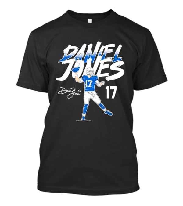 Daniel Jones 17 Quarterback Throwing Football Sketch Brushstroke T-Shirt