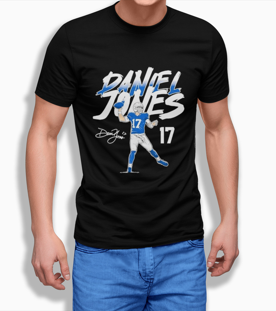 Daniel Jones 17 Quarterback Throwing Football Sketch Brushstroke T-Shirt
