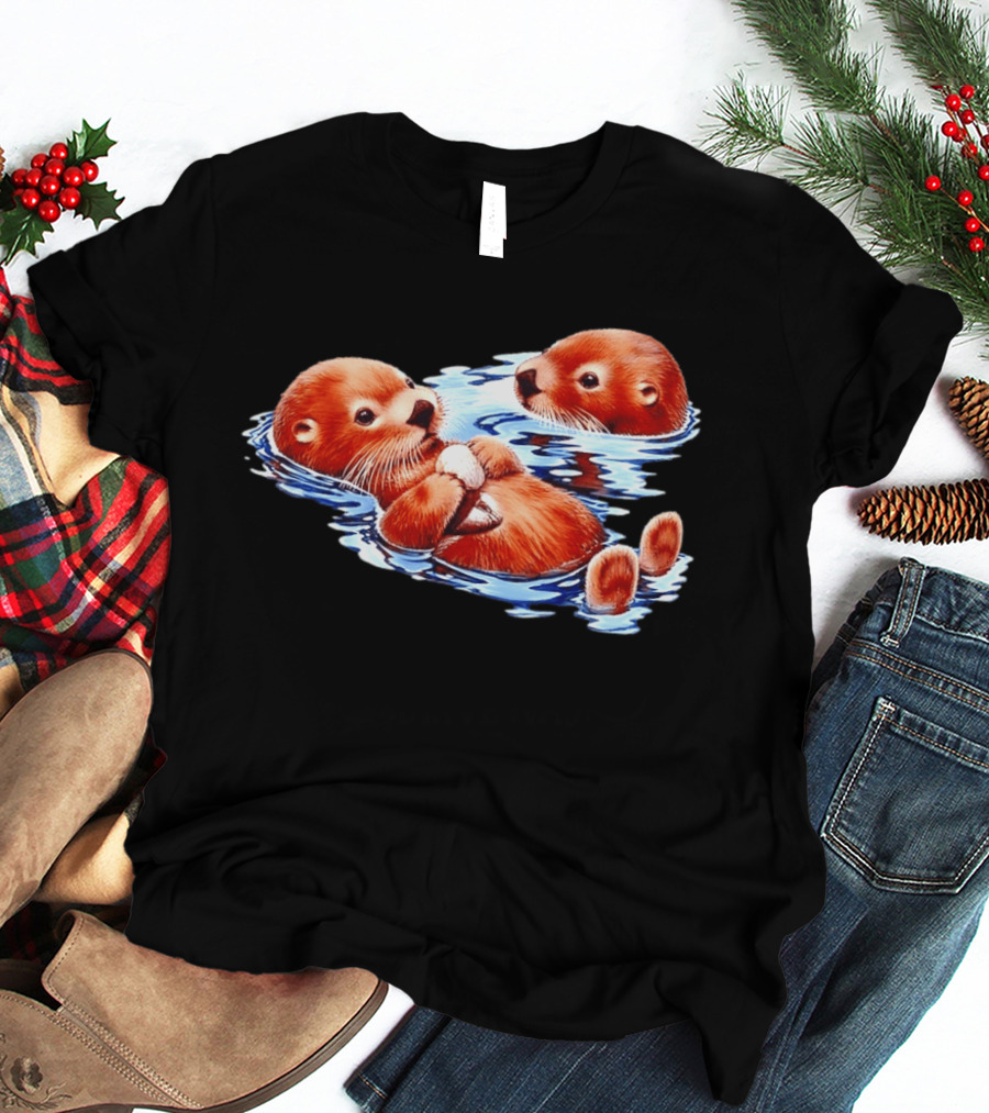 Otters Go With The Flow Cute Playful Swimming Pair T-Shirt