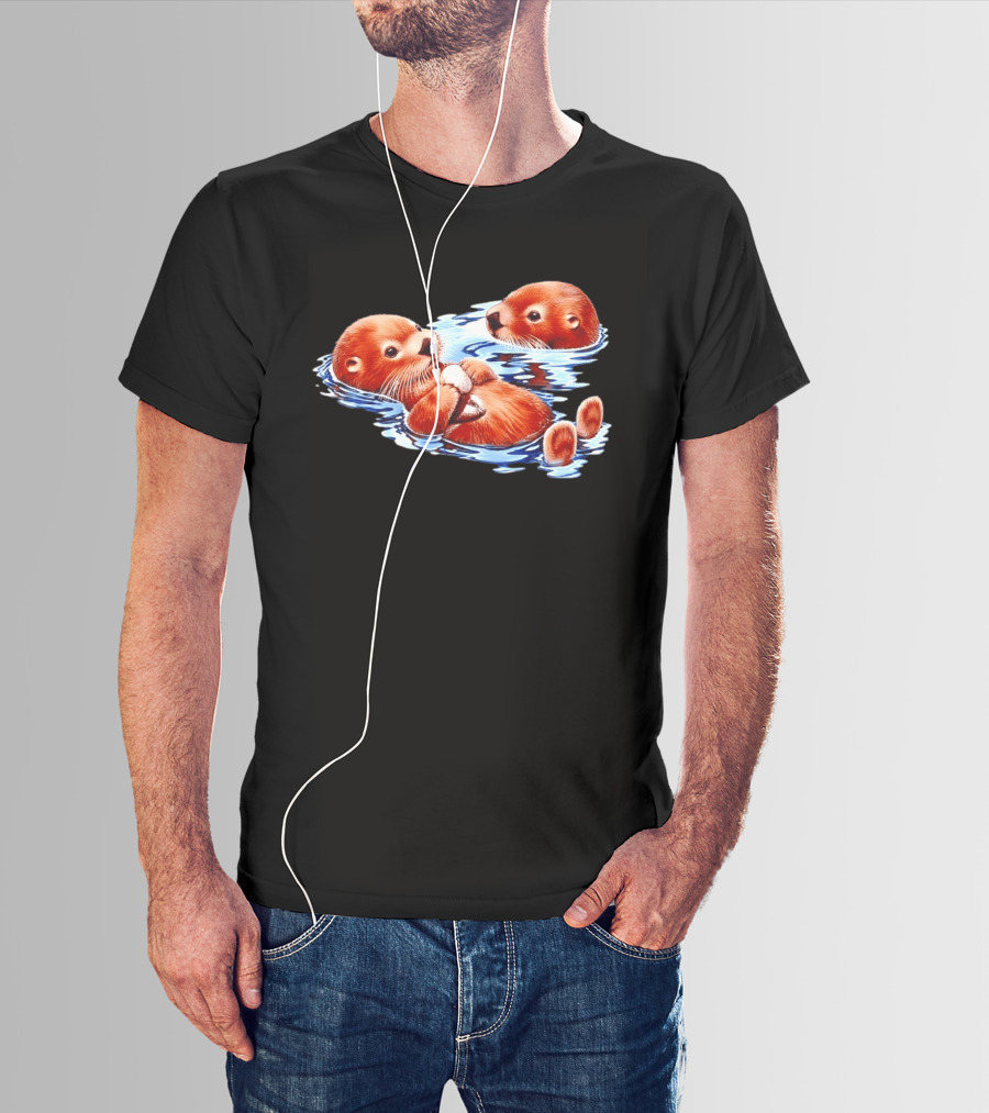 Otters Go With The Flow Cute Playful Swimming Pair T-Shirt
