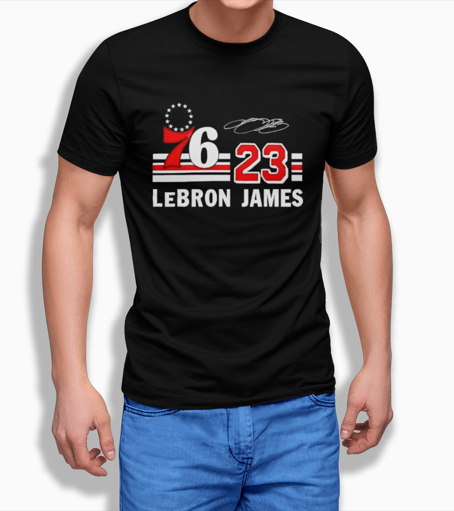 Philadelphia 76 23 Lebron James Red White Stripes Distressed T-Shirt