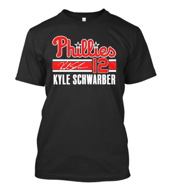 Phillies Kyle Schwarber 12 Red Script Stars Philadelphia MLB Distressed T-Shirt