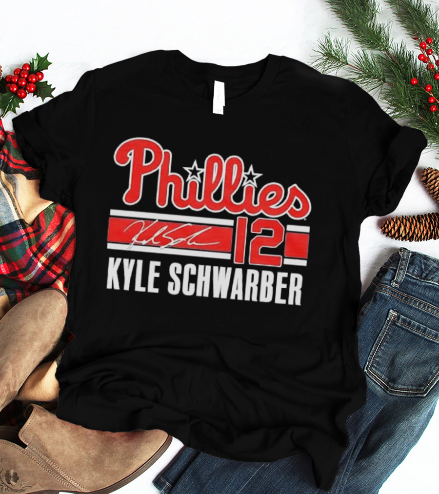 Phillies Kyle Schwarber 12 Red Script Stars Philadelphia MLB Distressed T-Shirt