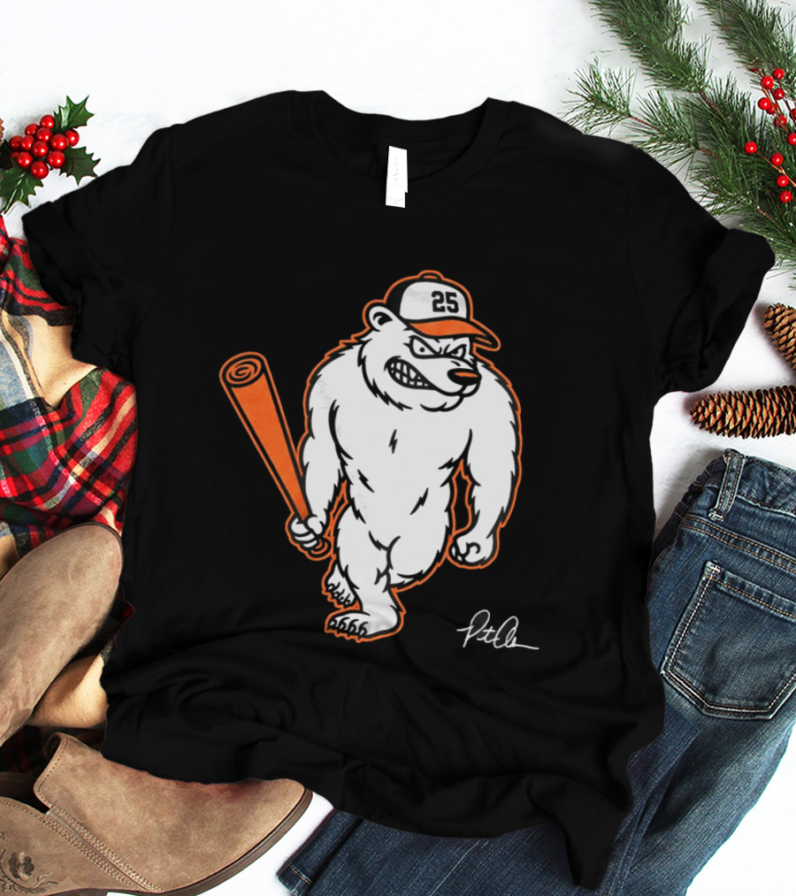 Polar Bear Pete Baseball Bear With Orange Bat And Cap Number 25 Art By Pete Alonso T-Shirt