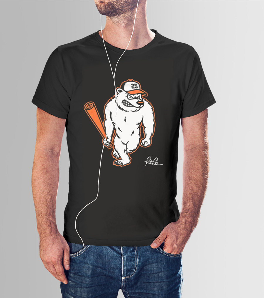 Polar Bear Pete Baseball Bear With Orange Bat And Cap Number 25 Art By Pete Alonso T-Shirt