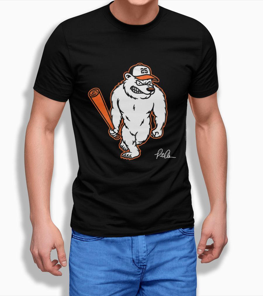 Polar Bear Pete Baseball Bear With Orange Bat And Cap Number 25 Art By Pete Alonso T-Shirt