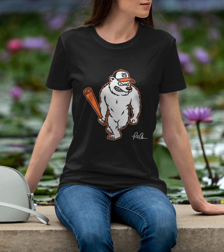 Polar Bear Pete Baseball Bear With Orange Bat And Cap Number 25 Art By Pete Alonso T-Shirt