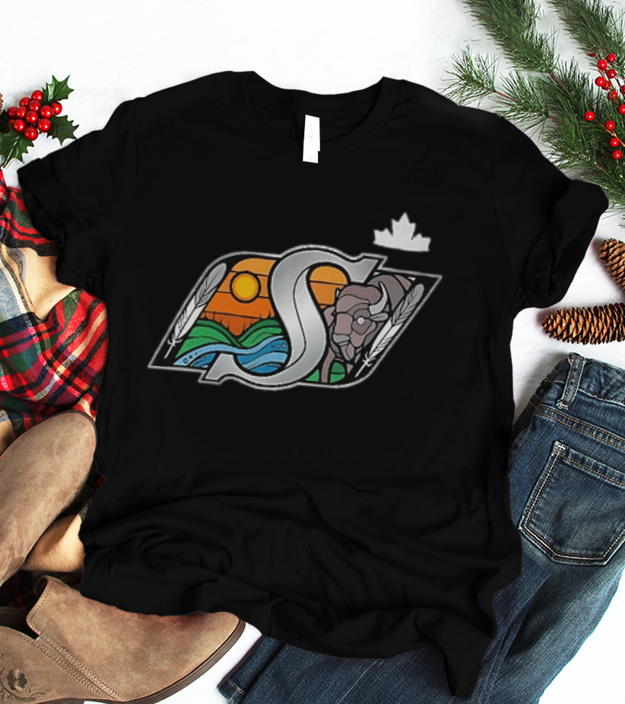 Saskatchewan Roughriders 2025 Indigenous Heritage Special Buffalo Sunrise Feather River T-Shirt