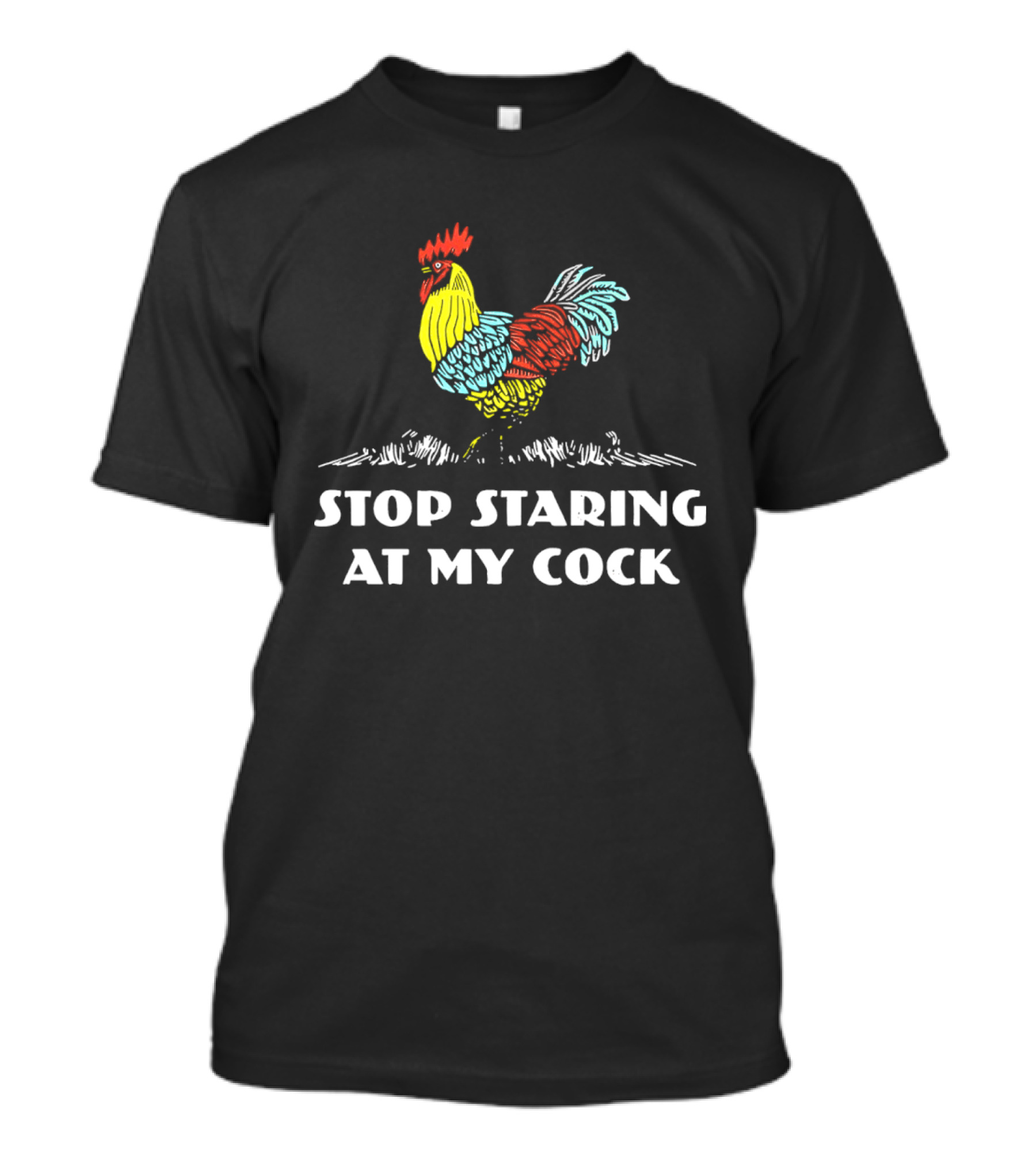 Stop Staring At My Cock Colorful Rooster T-Shirt