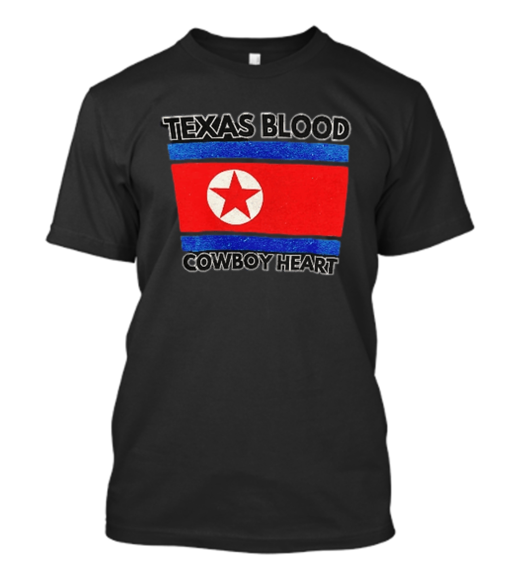 Texas Blood Cowboy Heart North Korean Flag Star T-Shirt