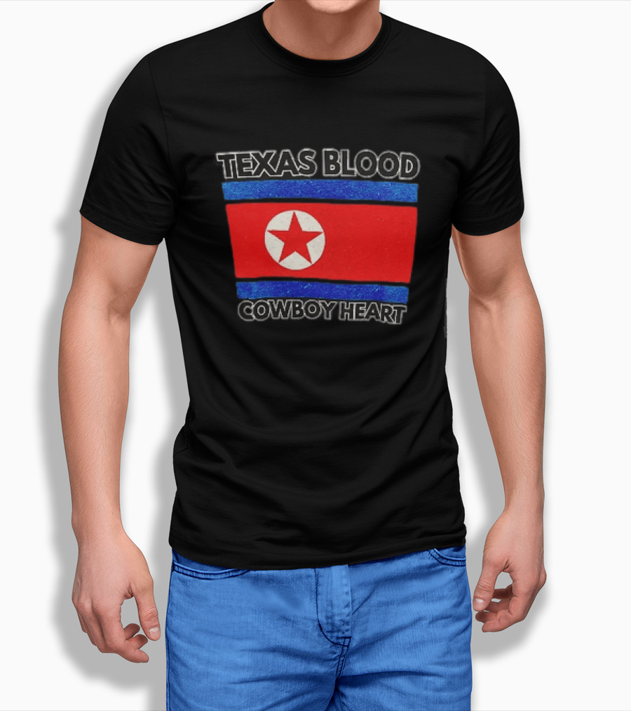 Texas Blood Cowboy Heart North Korean Flag Star T-Shirt