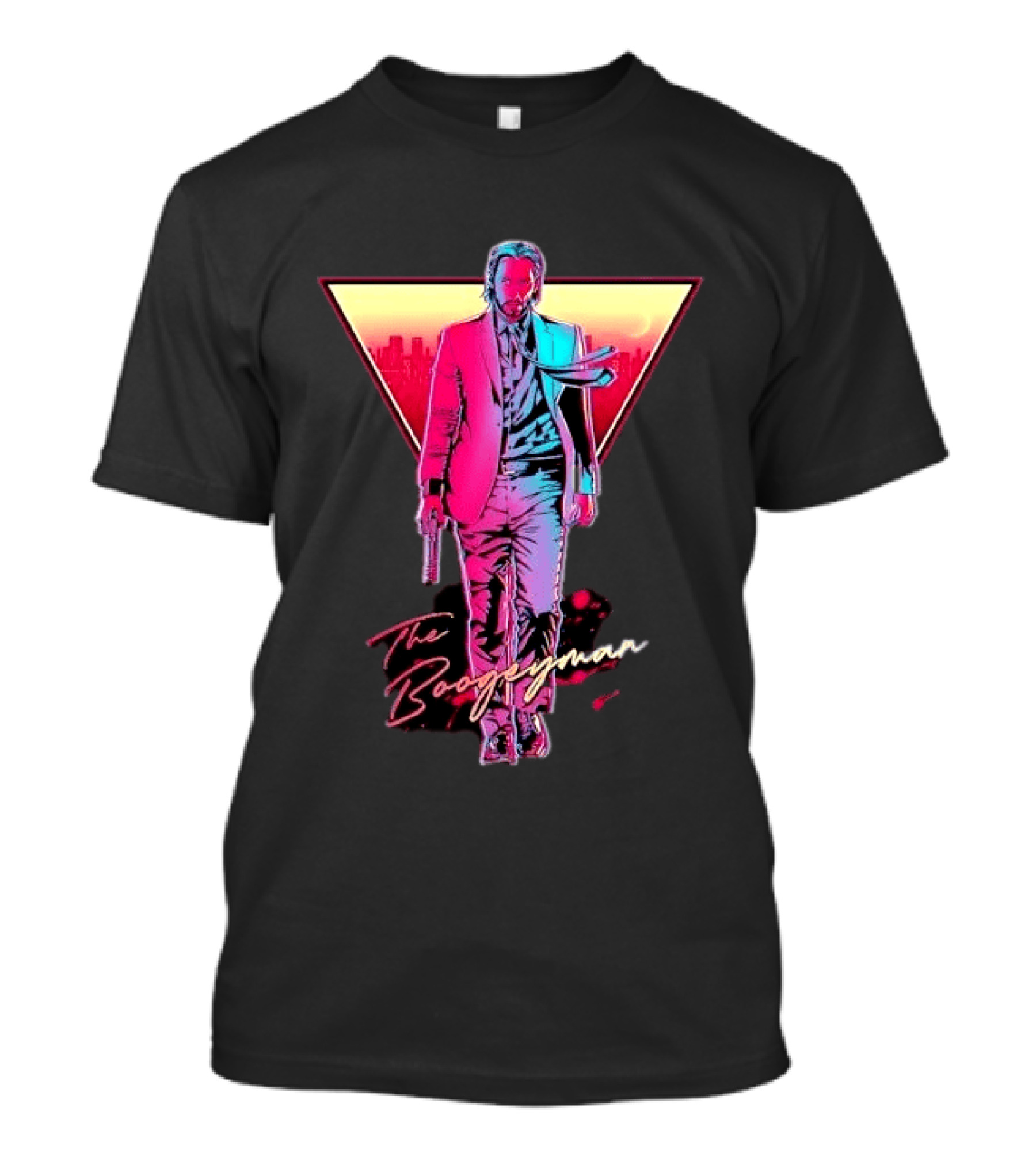 The Boogeyman John Wick Neon Triangle Sunset Walking Gun T-Shirt