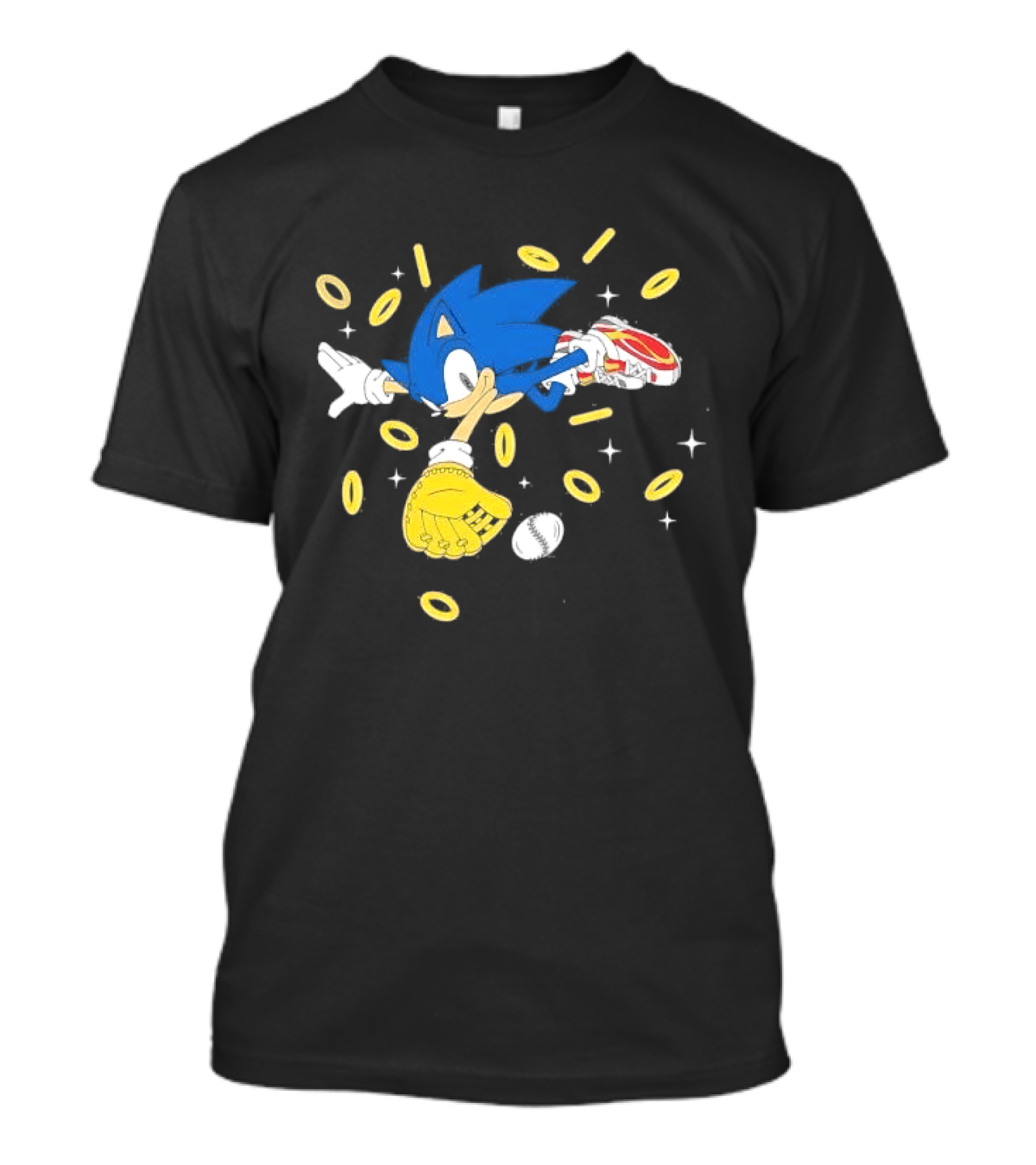 The Hedgehog Running Collecting Rings With Baseball Glove And Ball T-Shirt