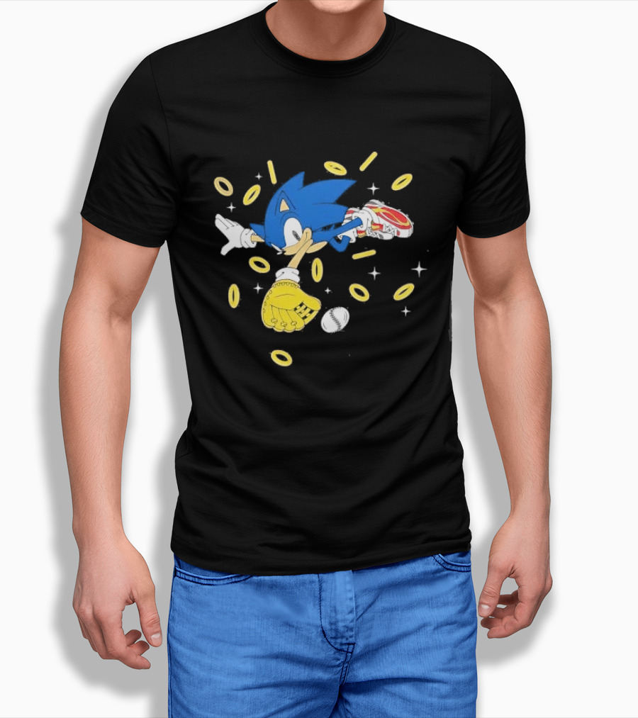 The Hedgehog Running Collecting Rings With Baseball Glove And Ball T-Shirt