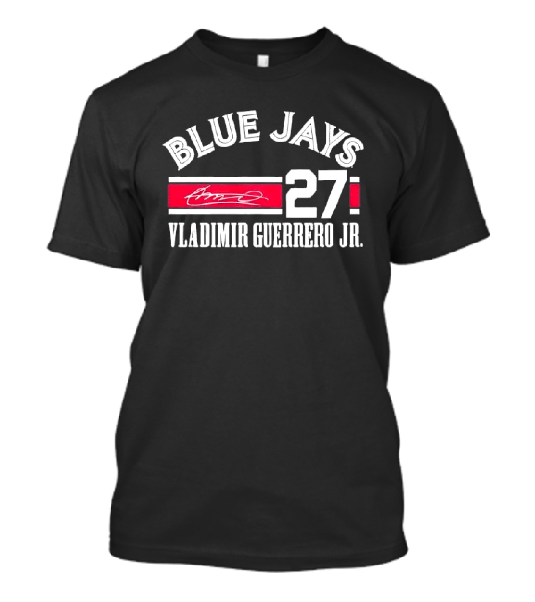 Blue Jays Vladimir Guerrero Jr 27 Red Stripe Signature Distressed T-Shirt