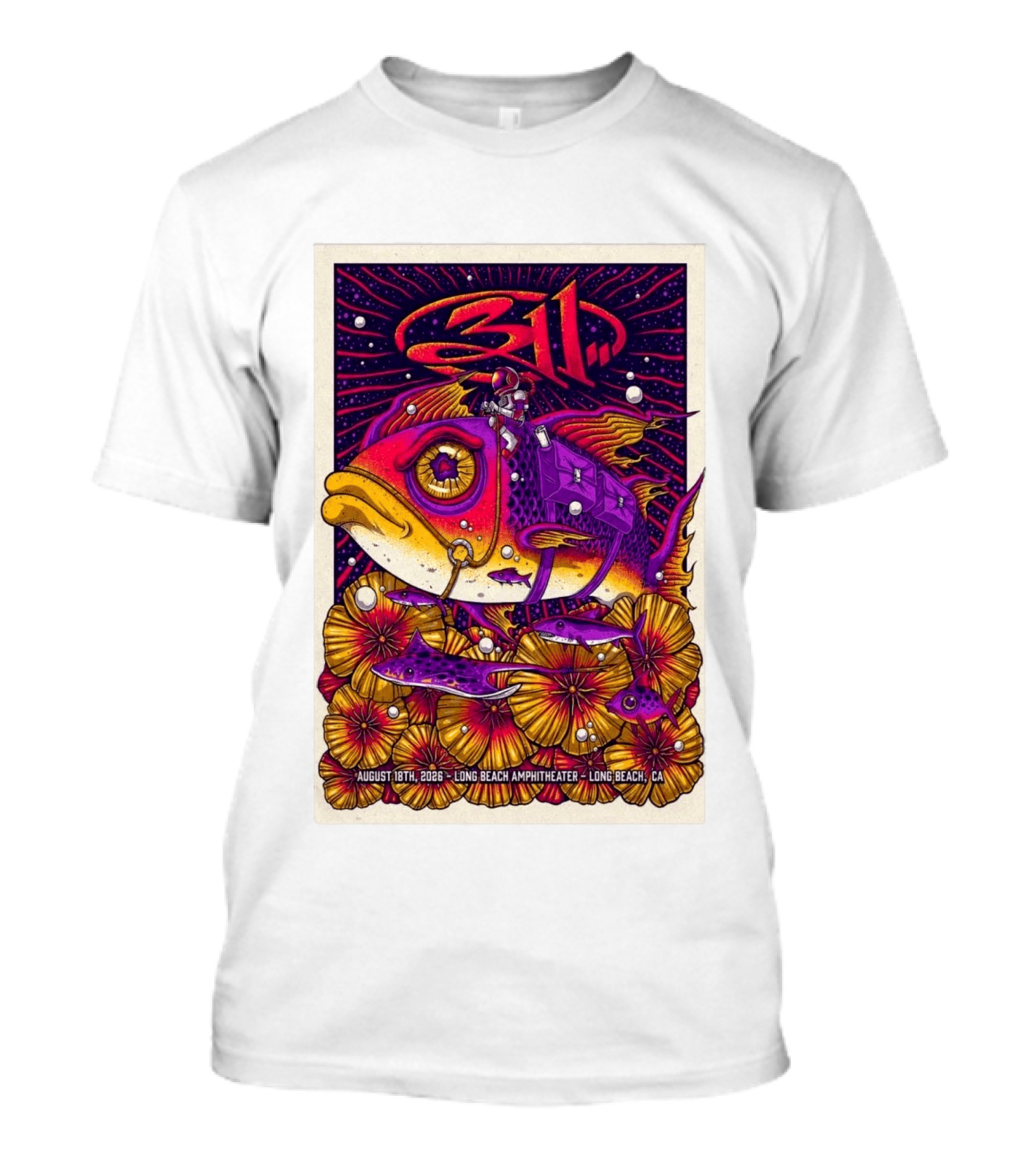 311 August 18 2026 Long Beach Amphitheater CA Psychedelic Fish And Astronaut T-Shirt