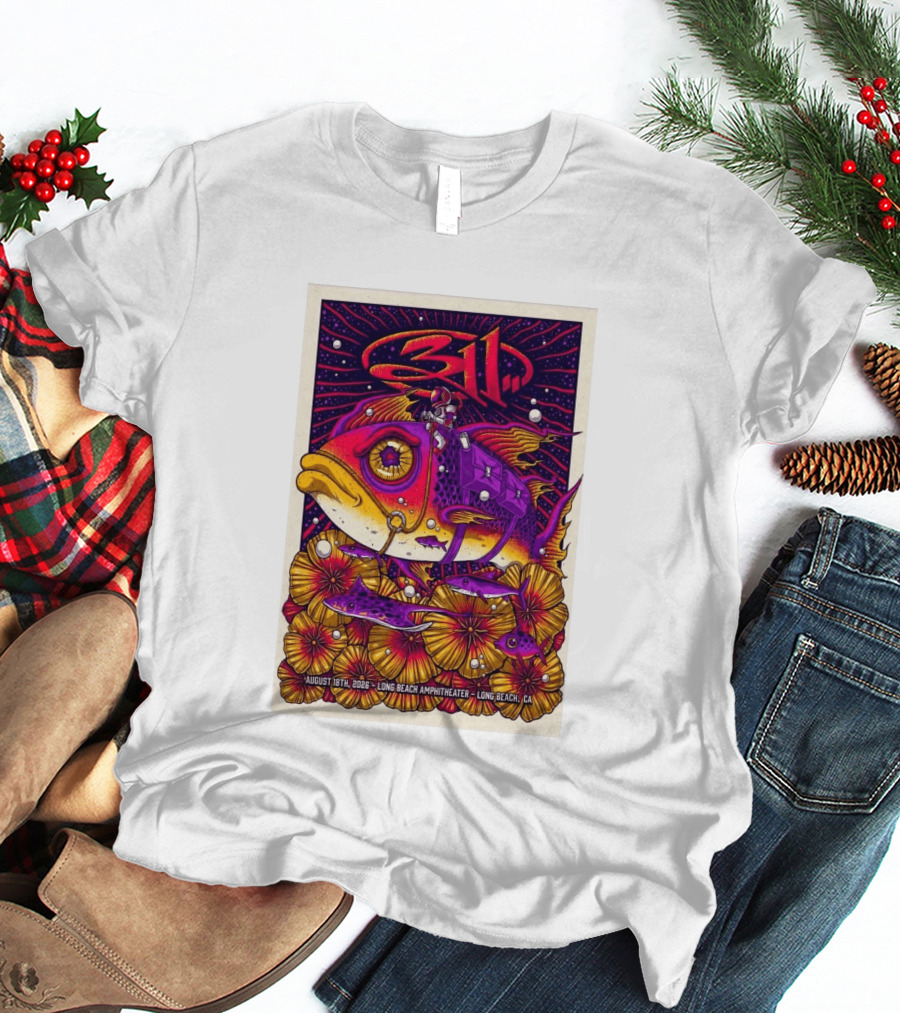 311 August 18 2026 Long Beach Amphitheater CA Psychedelic Fish And Astronaut T-Shirt