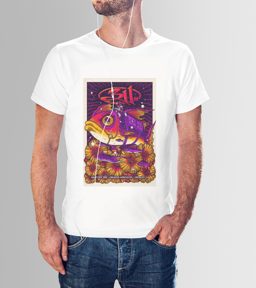 311 August 18 2026 Long Beach Amphitheater CA Psychedelic Fish And Astronaut T-Shirt