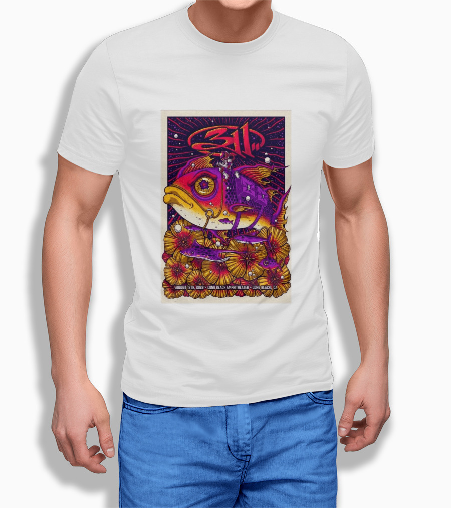 311 August 18 2026 Long Beach Amphitheater CA Psychedelic Fish And Astronaut T-Shirt