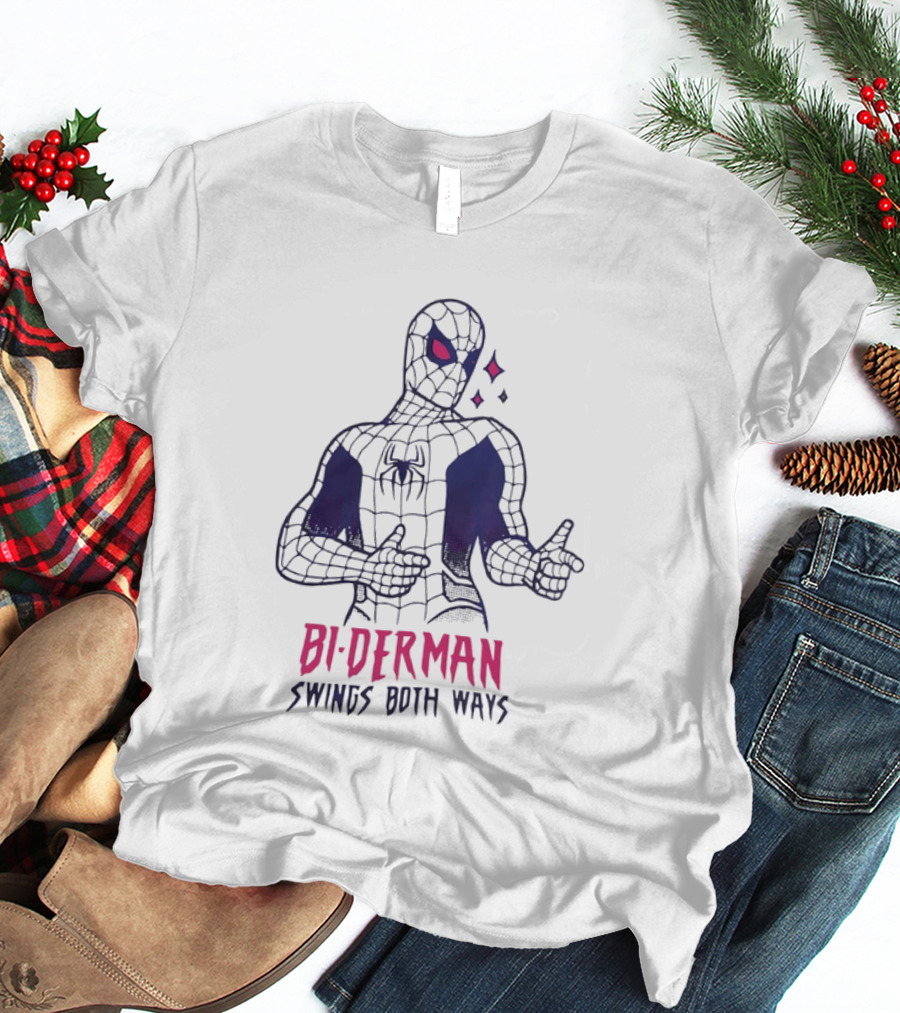 Bi Derman Swings Both Ways Spider Man LGBTQ Superhero T-Shirt
