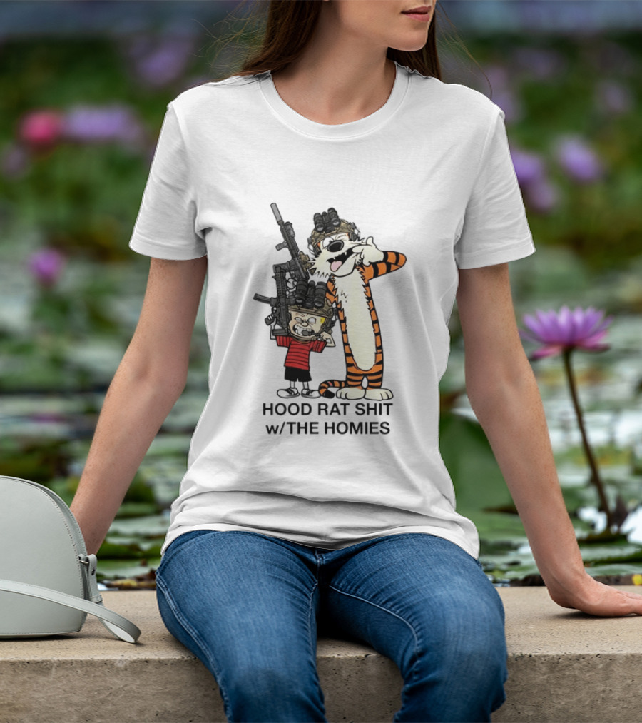 Calvin And Hobbes Hood Rat Shit W The Homies Rifle Helmets T-Shirt