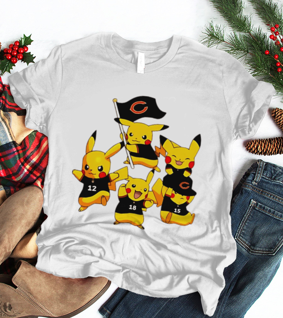 Chicago Bears Pikachu Fan Squad With Flag And Jerseys T-Shirt