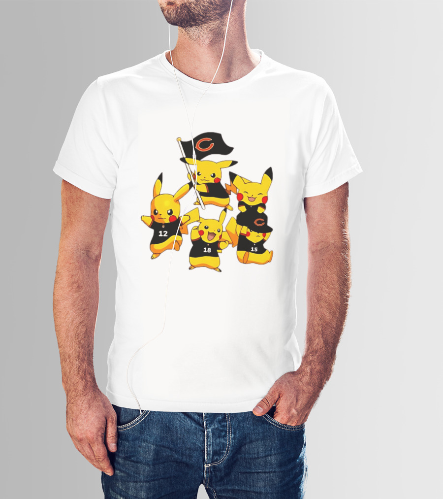 Chicago Bears Pikachu Fan Squad With Flag And Jerseys T-Shirt