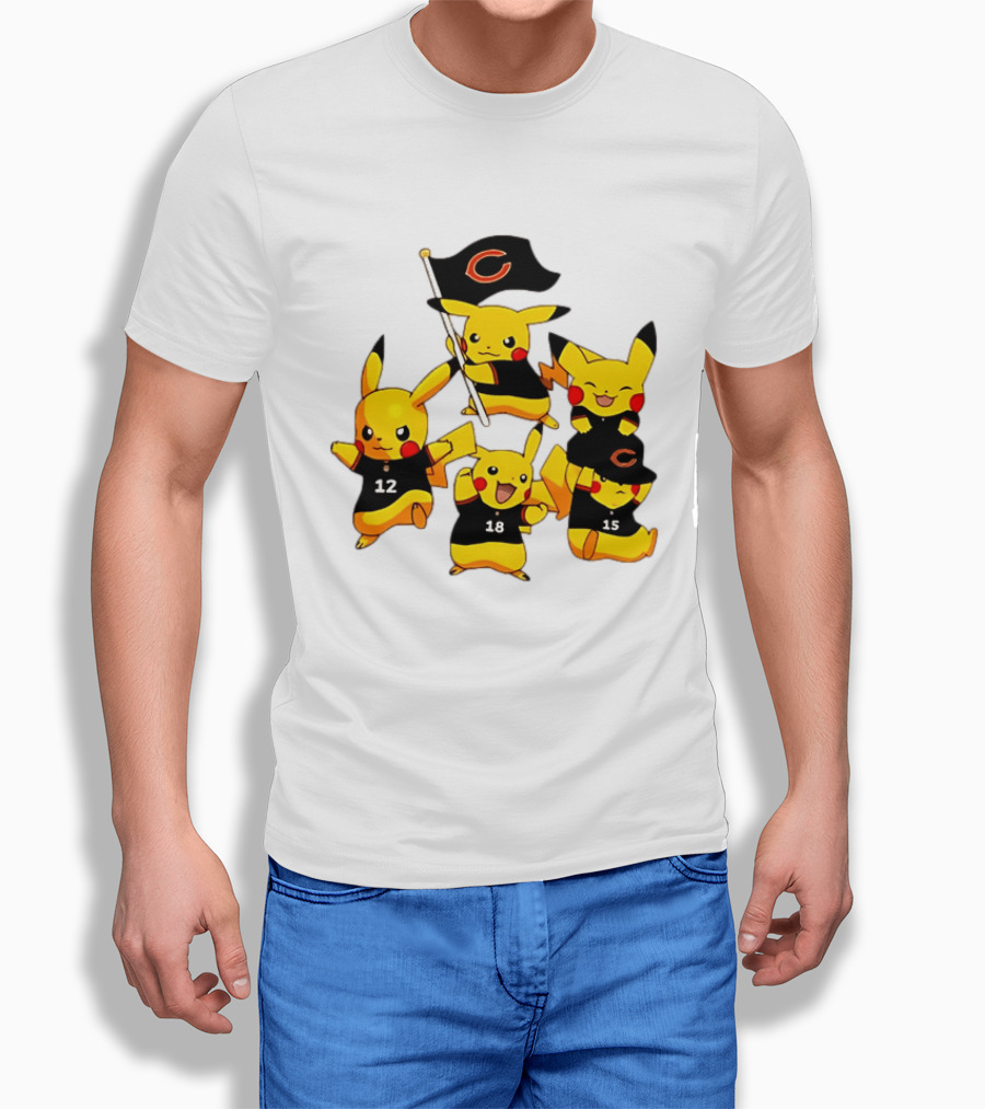 Chicago Bears Pikachu Fan Squad With Flag And Jerseys T-Shirt