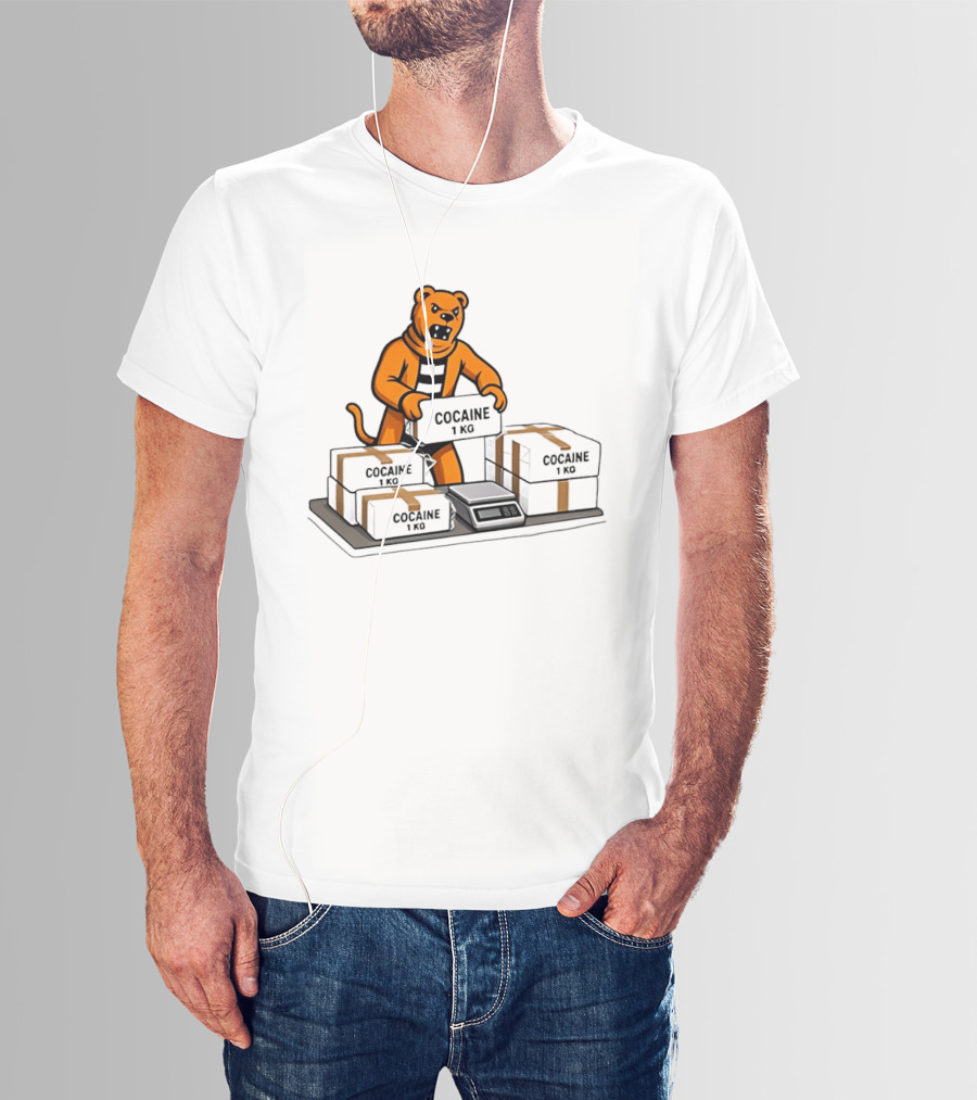 Cocaine 1 Kg Cartoon Orange Tiger Packages Scale T-Shirt