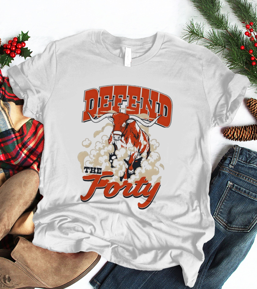 Defend The Forty Longhorn Bull Dust Clouds Halftone T-Shirt