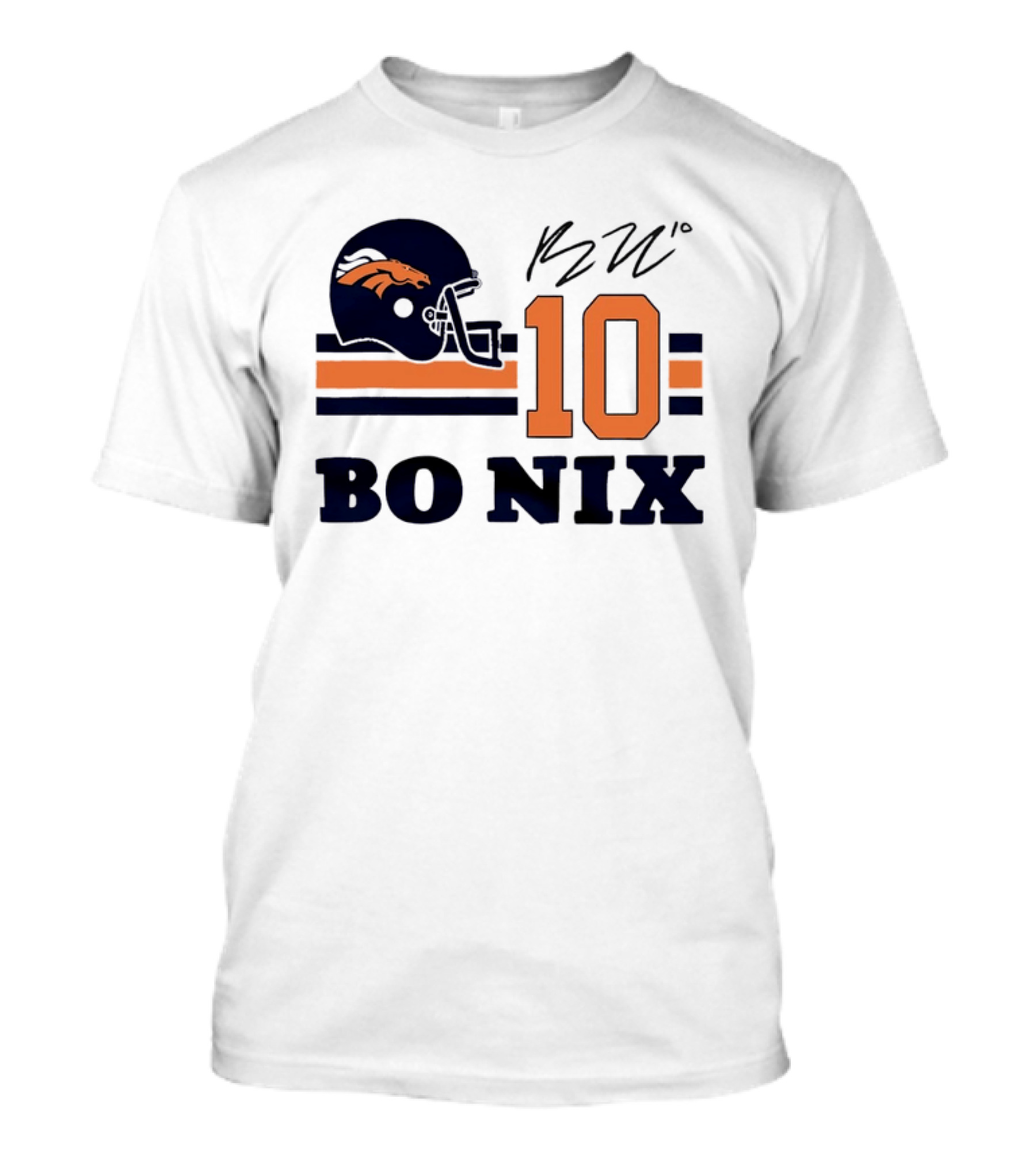 Denver Broncos Bo Nix 10 Football Helmet Horizontal Stripes T-Shirt