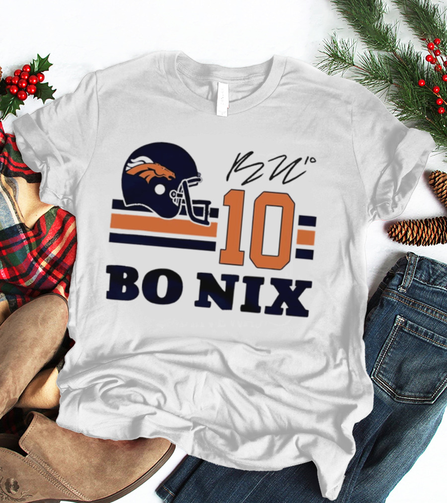 Denver Broncos Bo Nix 10 Football Helmet Horizontal Stripes T-Shirt