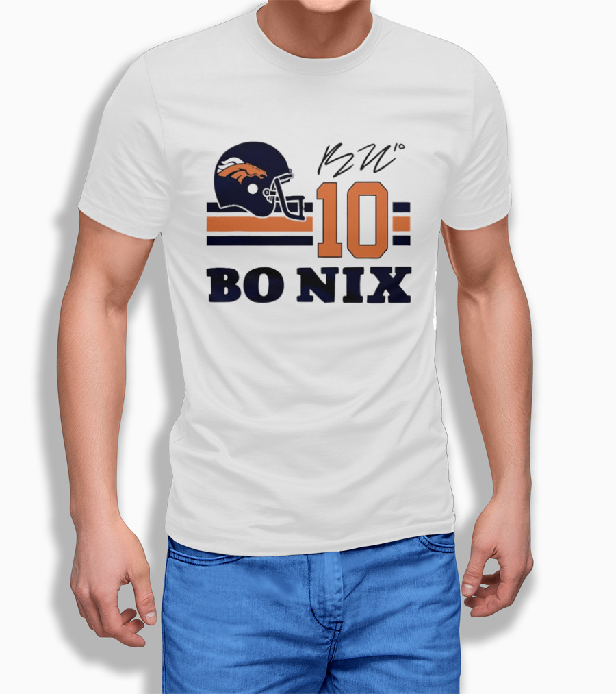 Denver Broncos Bo Nix 10 Football Helmet Horizontal Stripes T-Shirt