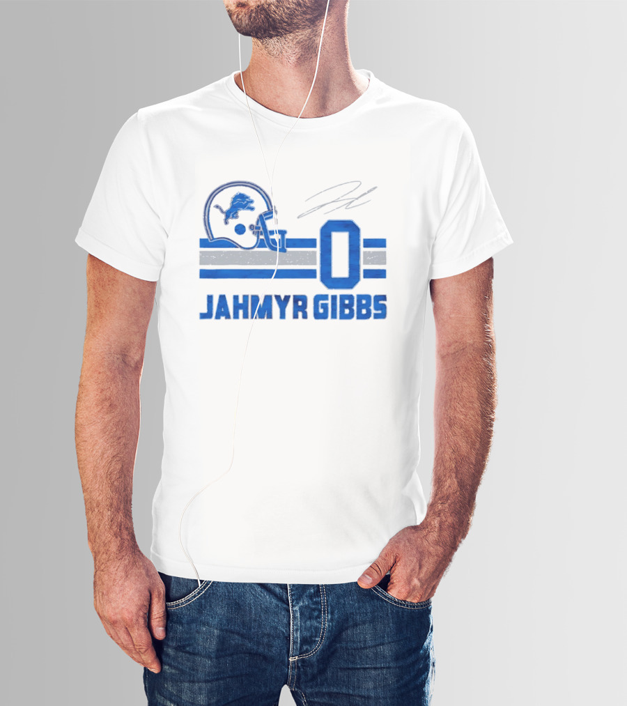 Detroit Lions Jahmyr Gibbs Zero Helmet Number Stripes Distressed T-Shirt
