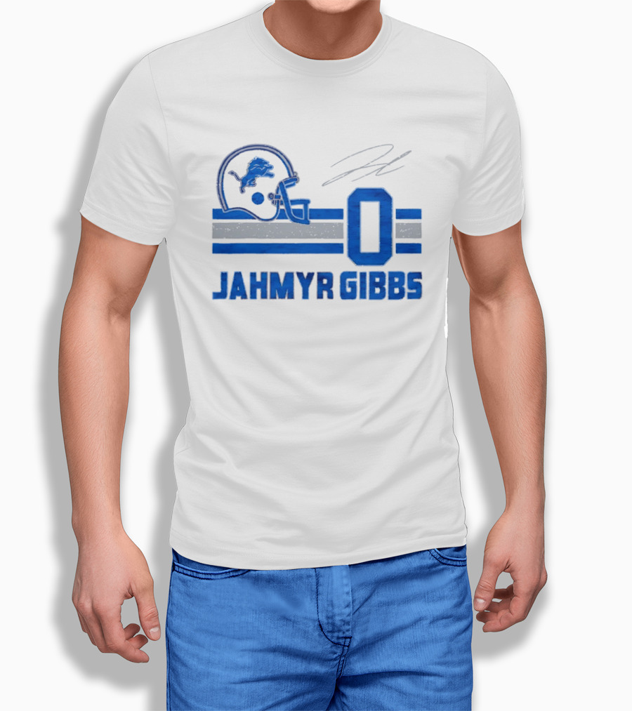 Detroit Lions Jahmyr Gibbs Zero Helmet Number Stripes Distressed T-Shirt