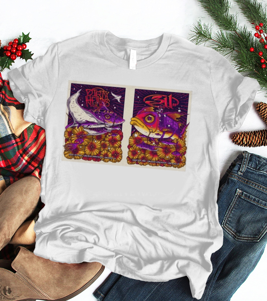 Dirty Heads 311 August 18 2026 Long Beach Amphitheater California Concert Art Colorful Fish Flowers T-Shirt
