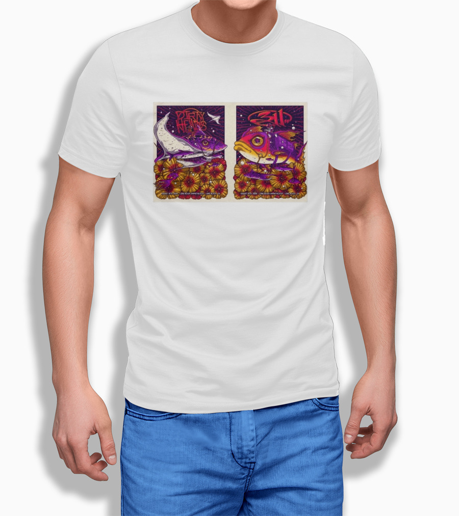 Dirty Heads 311 August 18 2026 Long Beach Amphitheater California Concert Art Colorful Fish Flowers T-Shirt
