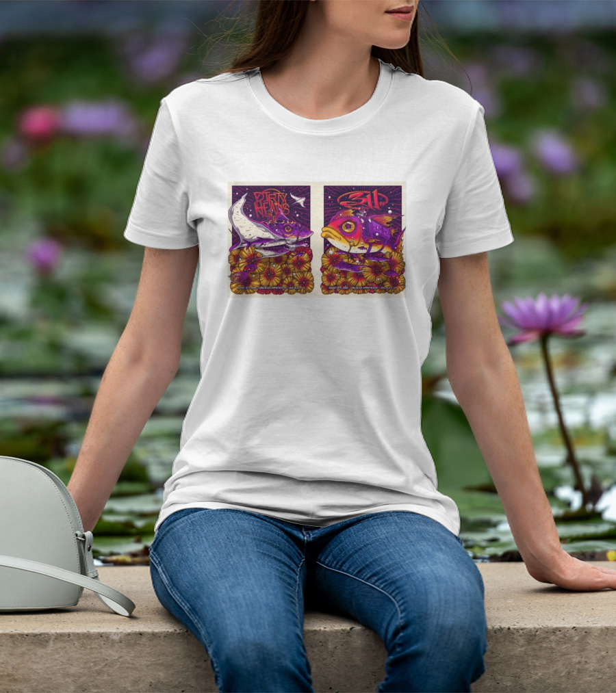 Dirty Heads 311 August 18 2026 Long Beach Amphitheater California Concert Art Colorful Fish Flowers T-Shirt