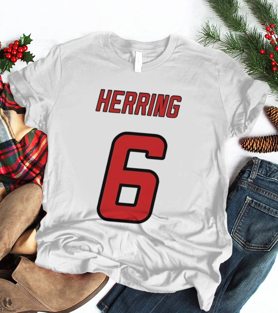 Herring 6 Red Jersey Name Number Bold Athletic Font T-Shirt