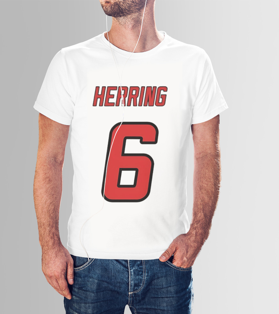 Herring 6 Red Jersey Name Number Bold Athletic Font T-Shirt