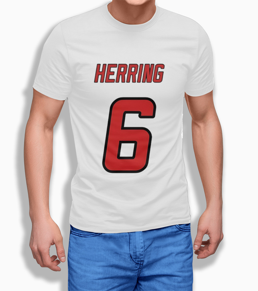Herring 6 Red Jersey Name Number Bold Athletic Font T-Shirt