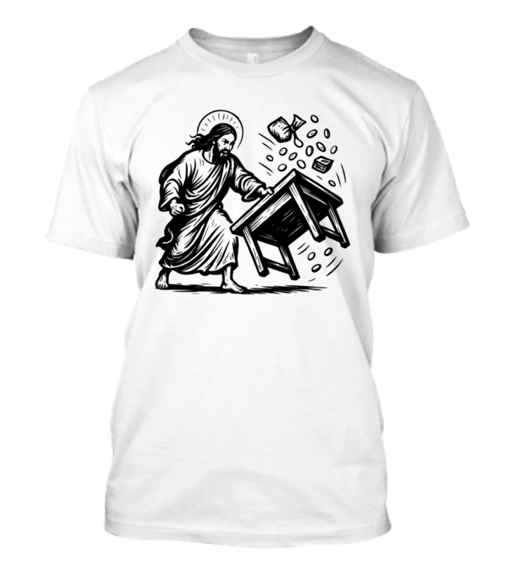 Jesus Flipping Tables With Coins And Cup T-Shirt